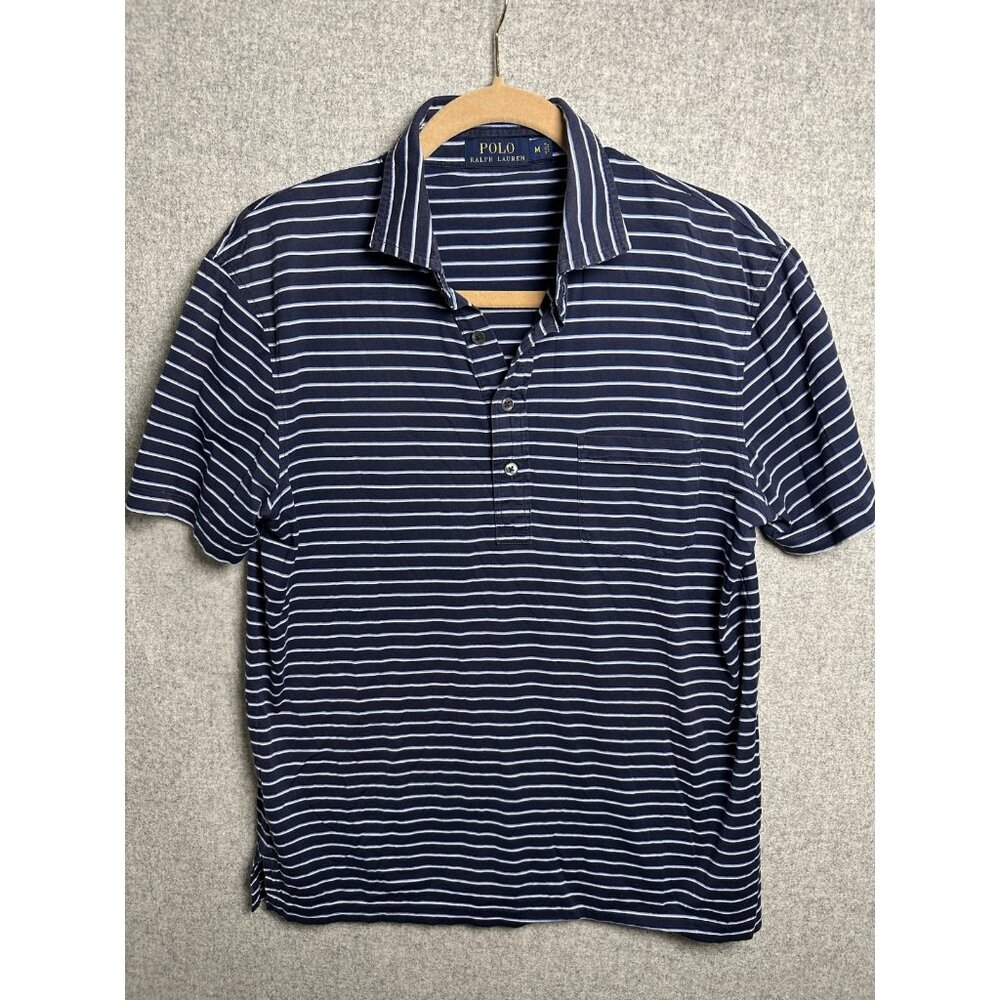 Polo Ralph Lauren Striped Polo Shirt Mens Medium‎ Cotton Short Sleeve Blue